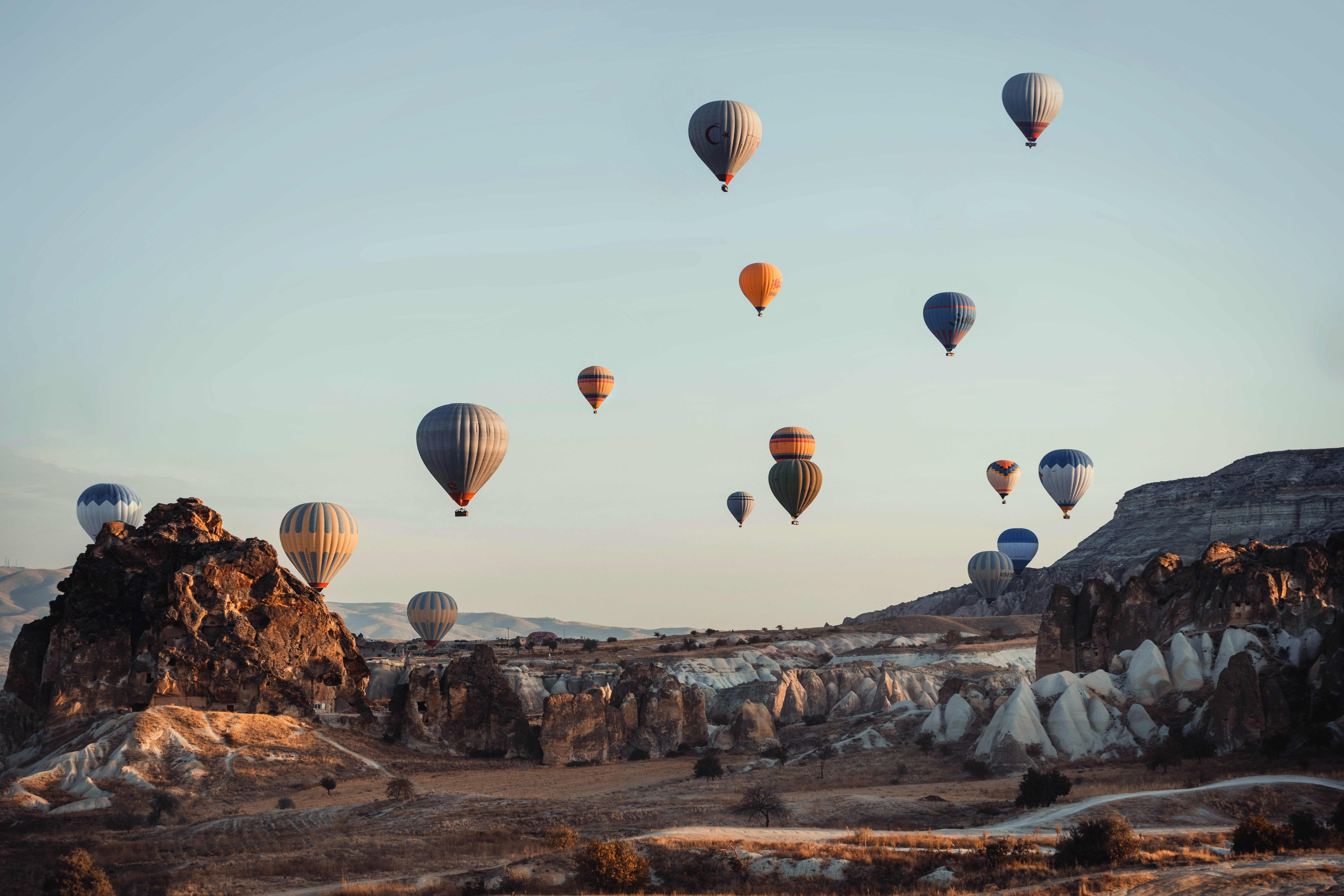 Hot air balloons at sunrise in Cappodocia, Turkey